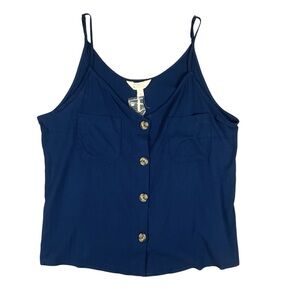 Market & Spruce  XL Dark Medieval Blue Button Front Sleeveless Camisole Top NWT